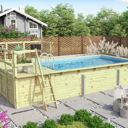 Karibu Rechteck Pool Größe 3 im Set inkl. Filterpaket, Terrasse 3,5 m und Seitenterrasse