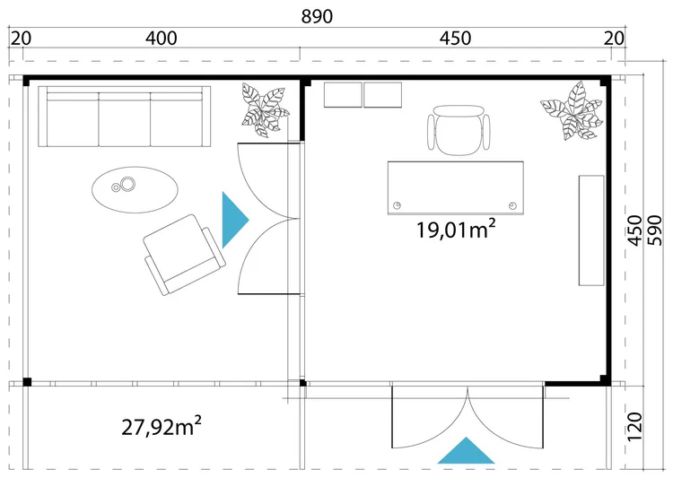 Lasita Gartenhaus Domeo 10, 70 mm Wandstärke, grüngrau – Bild 2