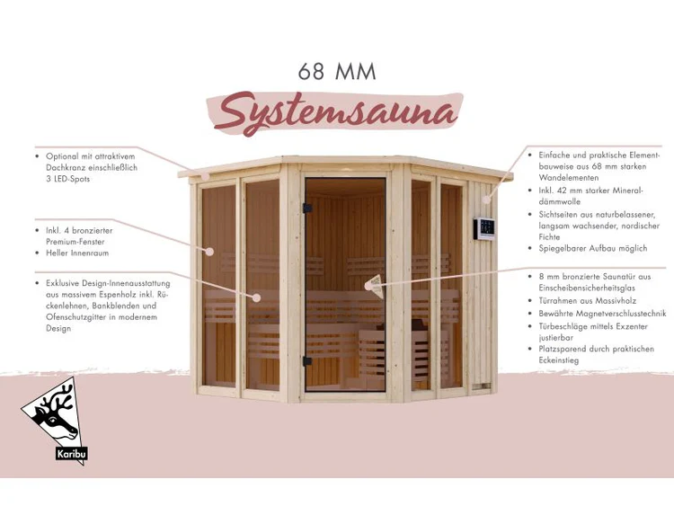 Karibu Sauna Airi, ohne Ofen - mit Dachkranz - – Bild 2