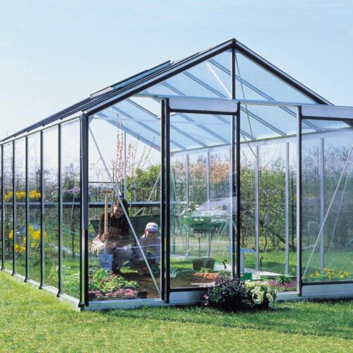 Glas Gewächshaus R310H-B | Silber | 741x306x263 cm