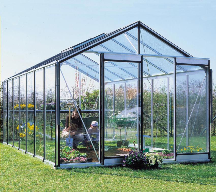 Glas Gewächshaus R310H-B | Silber | 741x306x263 cm