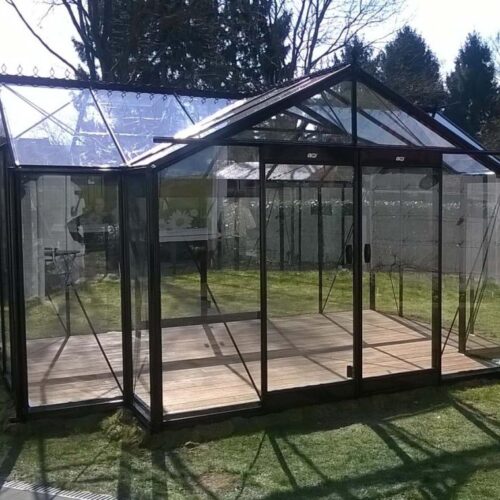 Glas Gewächshaus Orangerie Helene | Schwarz | 377x445x259 cm