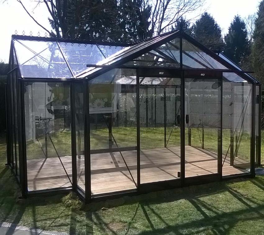 Glas Gewächshaus Orangerie Helene | Schwarz | 377x445x259 cm