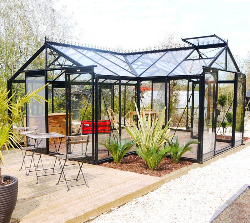 Glas Gewächshaus Sophie | Schwarz | 451x593x259 cm